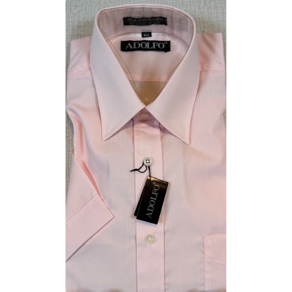 Adolfo Mens Light Pink Short Sleeve Dress Shirt Regular Fit 15.5 Vintage Dapper